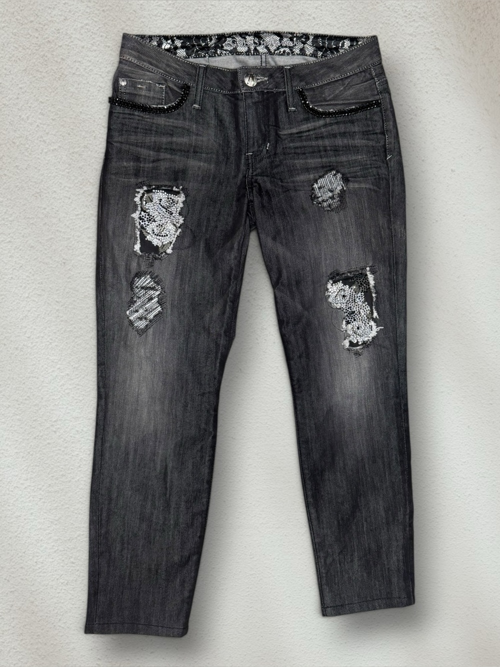 Y2K McBling Low Rise Rhinestone Denim Jeans Guess by Marciano Made in USA 🇺🇸